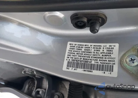 2015 Honda Civic Lx from USA, damaged, VIN 19XFB2F52FE000147